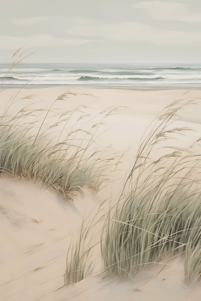 Beach with grass and sand