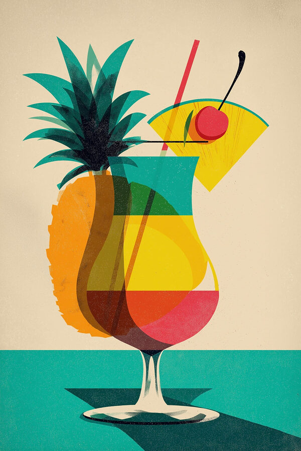 Colorful cocktail with a pineapple and a straw Colorful cocktail with a pineapple and a straw