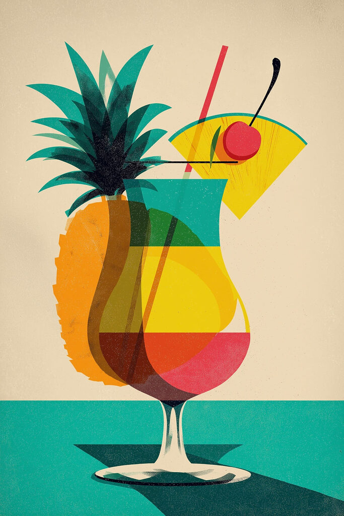 Colorful cocktail with a pineapple and a straw Colorful cocktail with a pineapple and a straw