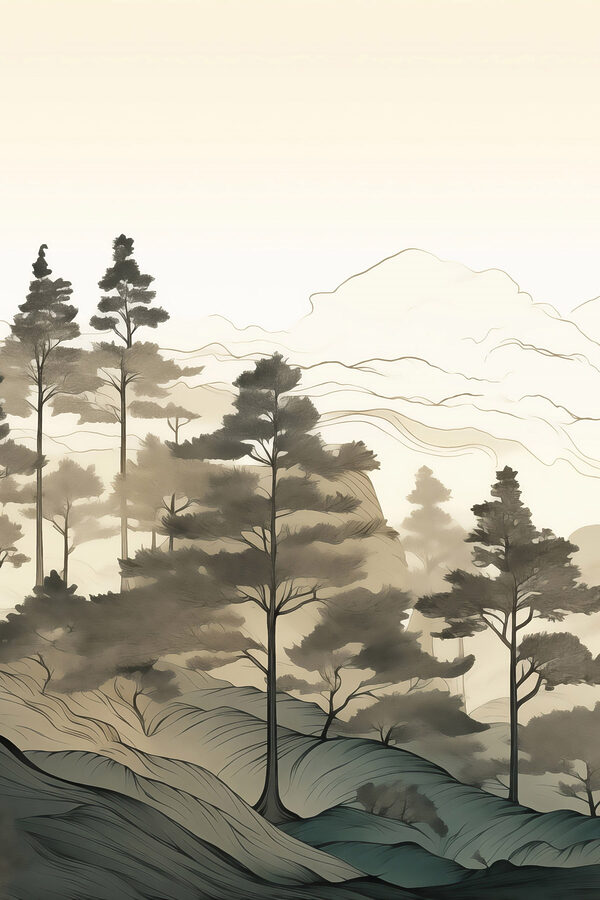 Landscape with trees and mountains