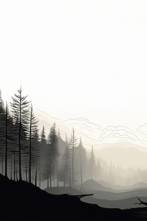 Landscape with trees and mountains