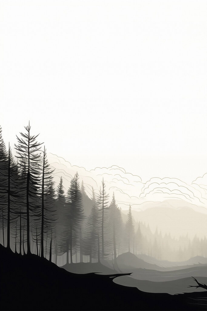 Landscape with trees and mountains