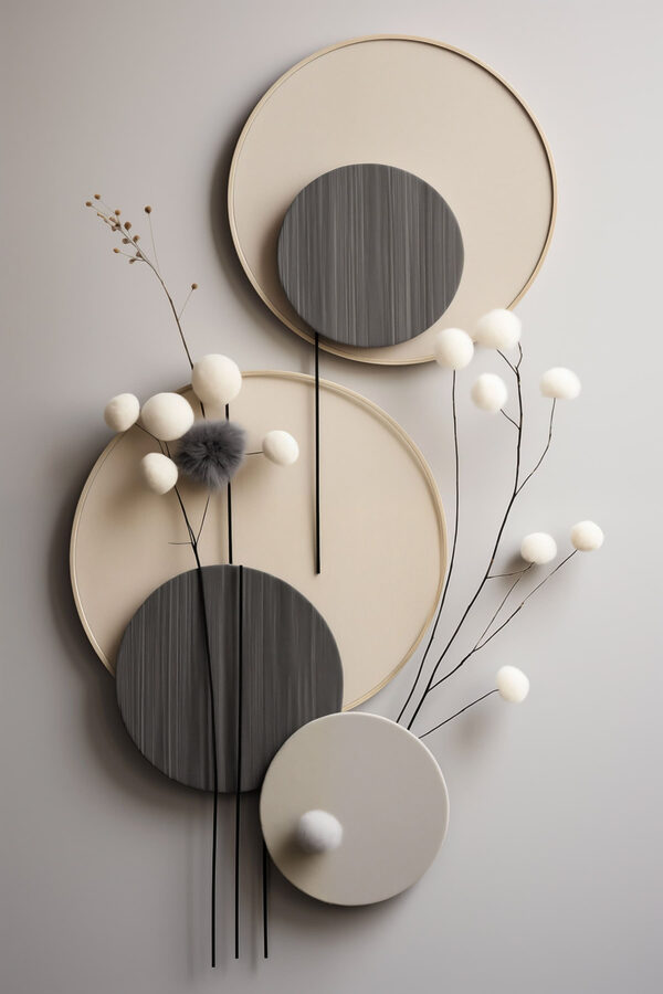 Wall decoration with round circles and white flowers Wall decoration with round circles and white flowers
