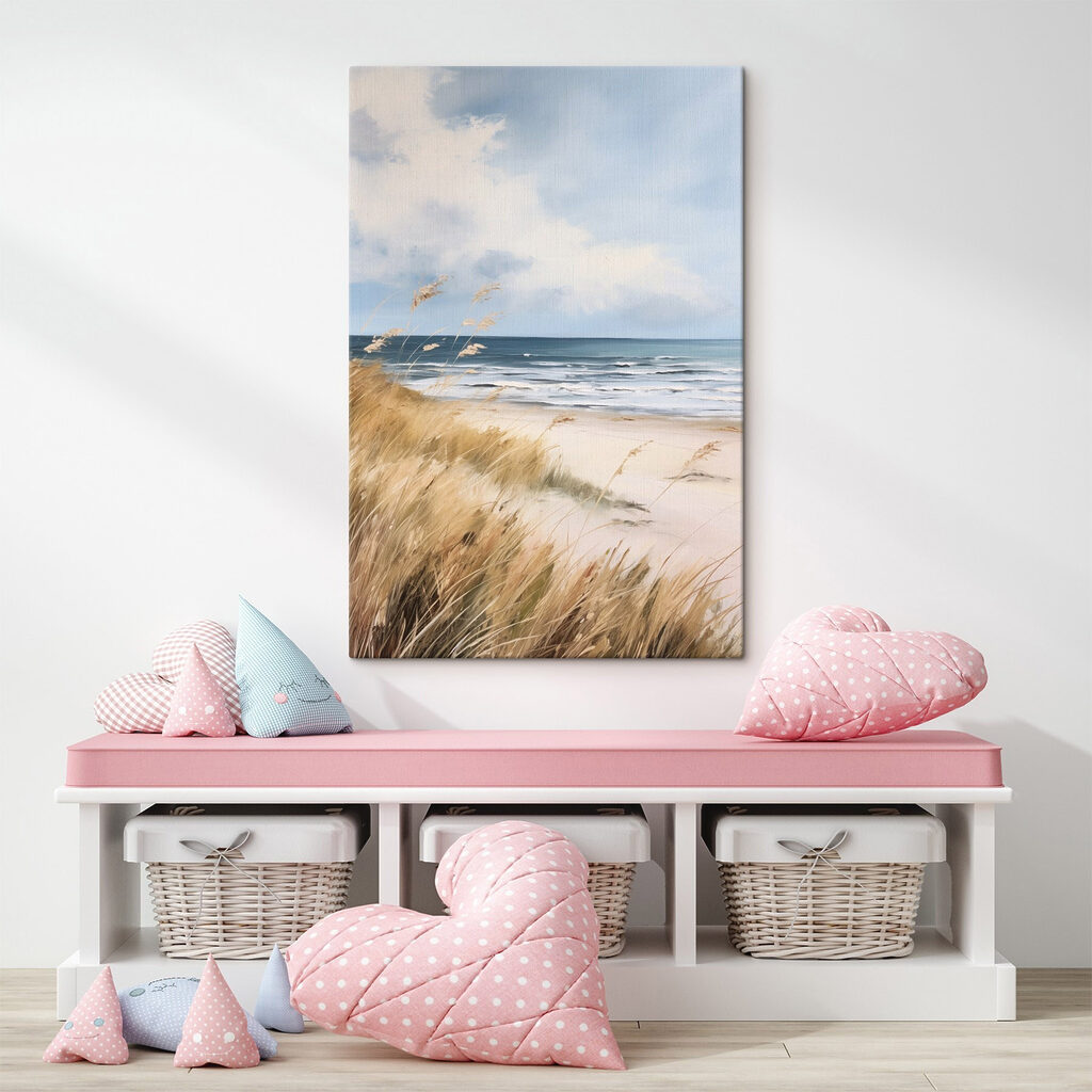 Beach with grass and water