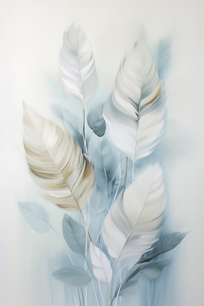 Painting of white and blue feathers