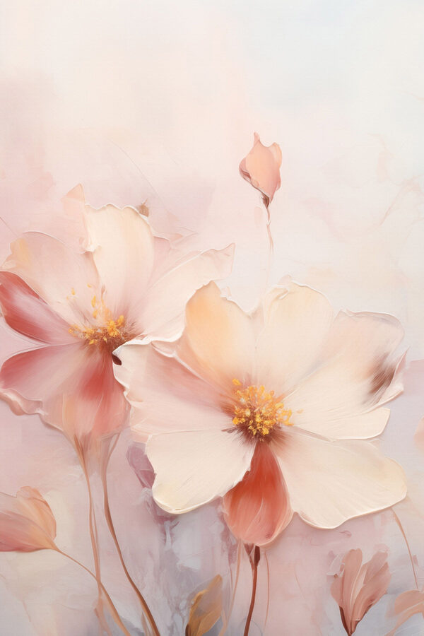 Painting of flowers on a white surface Painting of flowers on a white surface