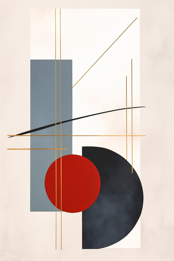 Red circle and blue rectangles and lines Red circle and blue rectangles and lines