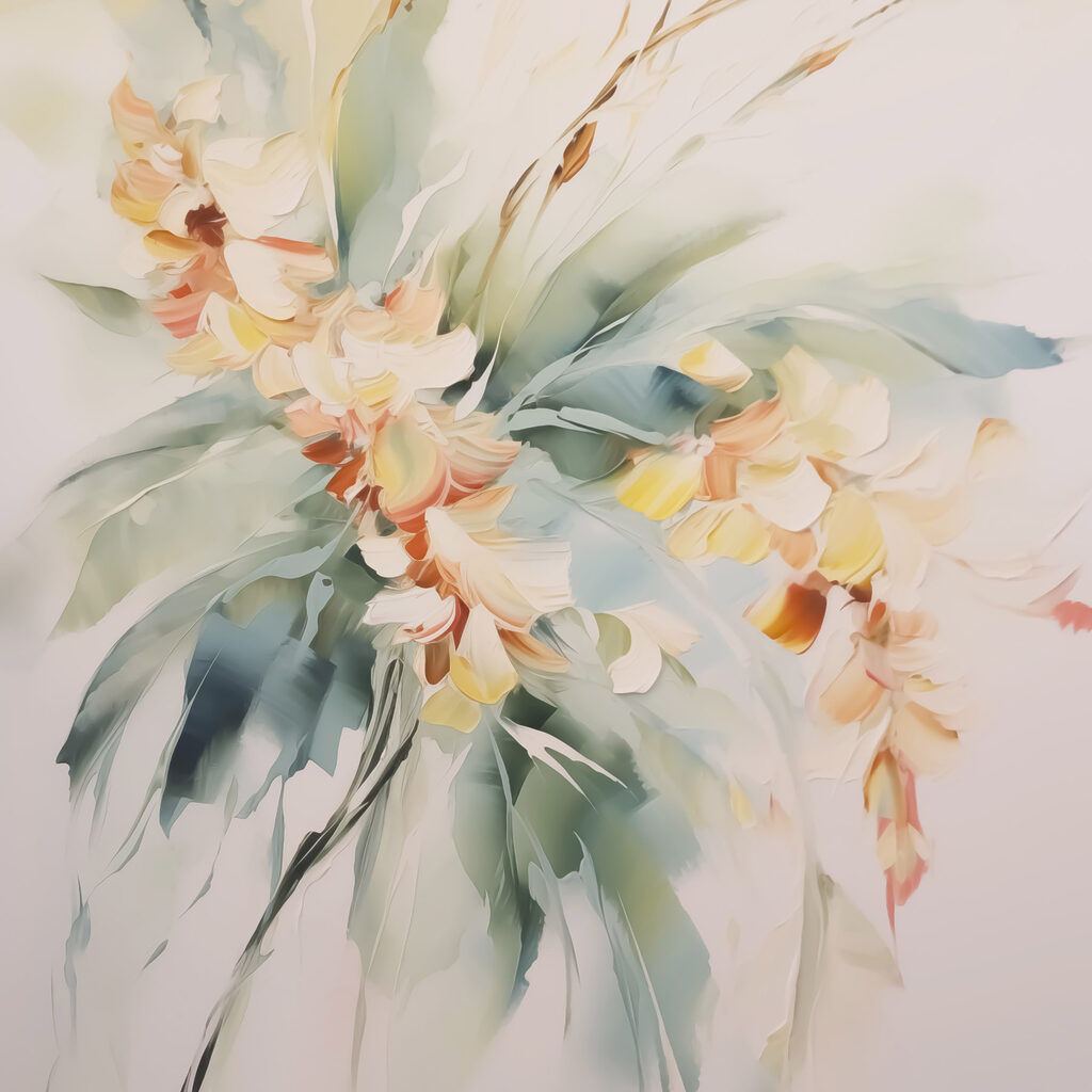 Painting of flowers on a white surface