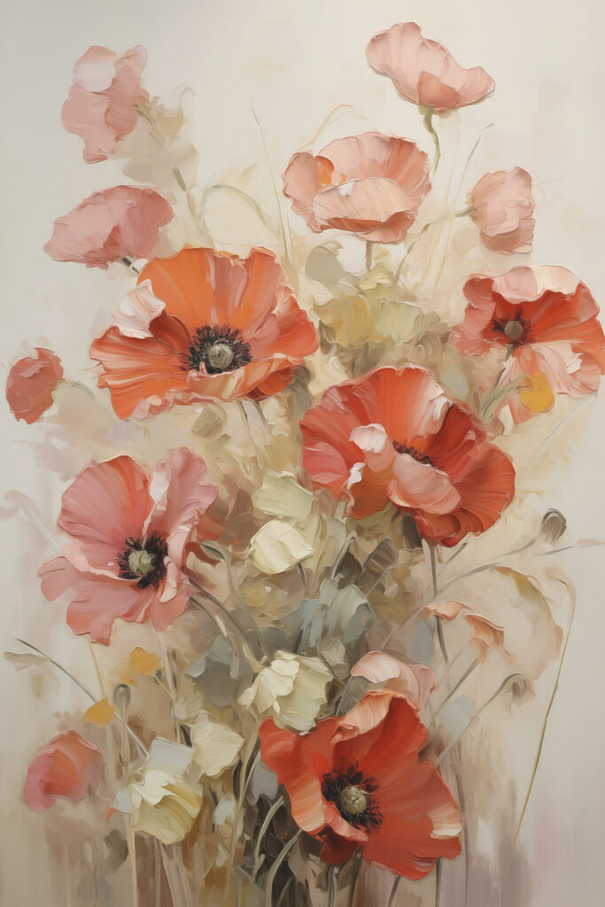 Painting of flowers on a white surface Painting of flowers on a white surface