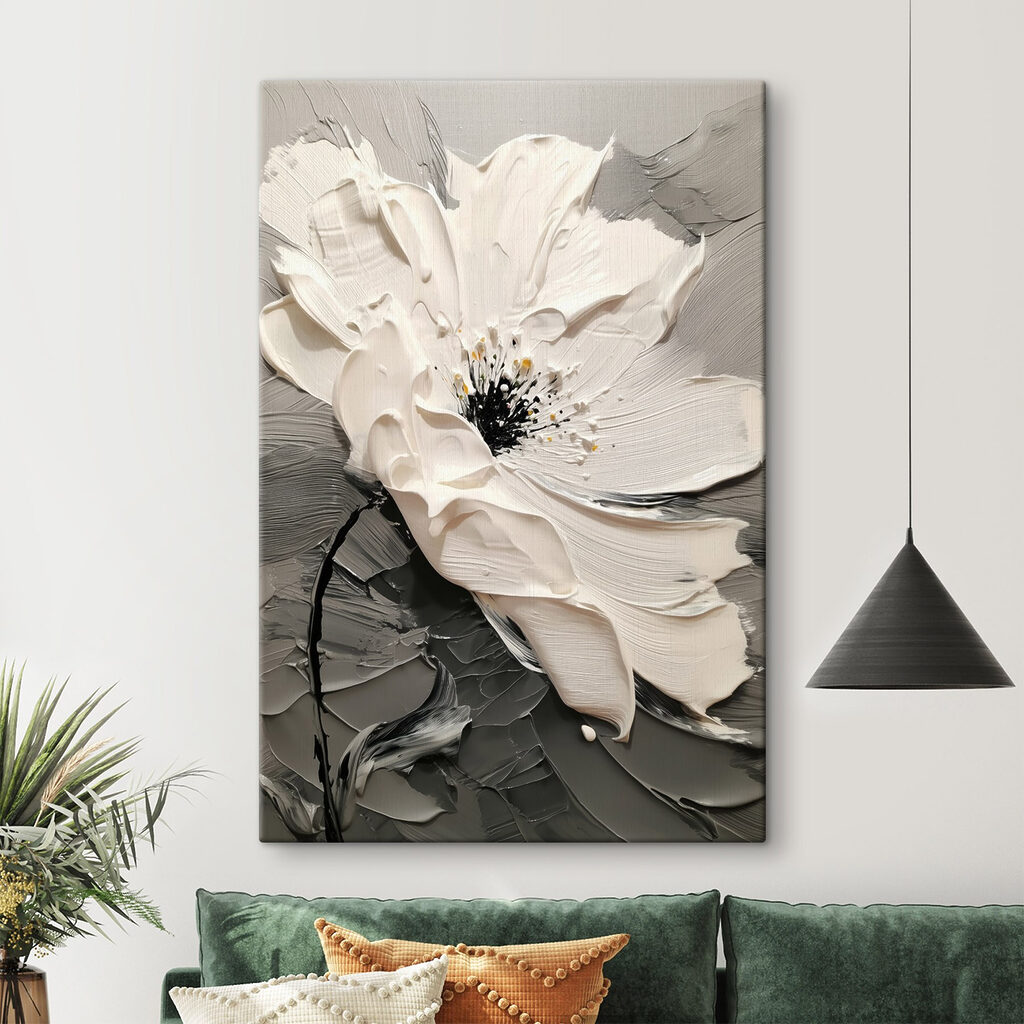 White flower with black center