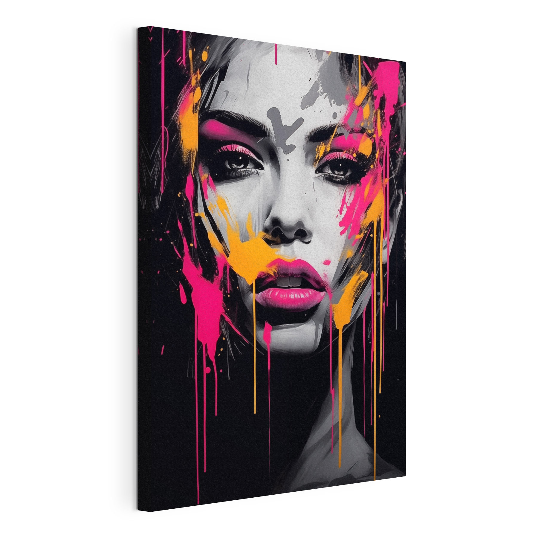 Woman with pink and yellow paint on her face Woman with pink and yellow paint on her face