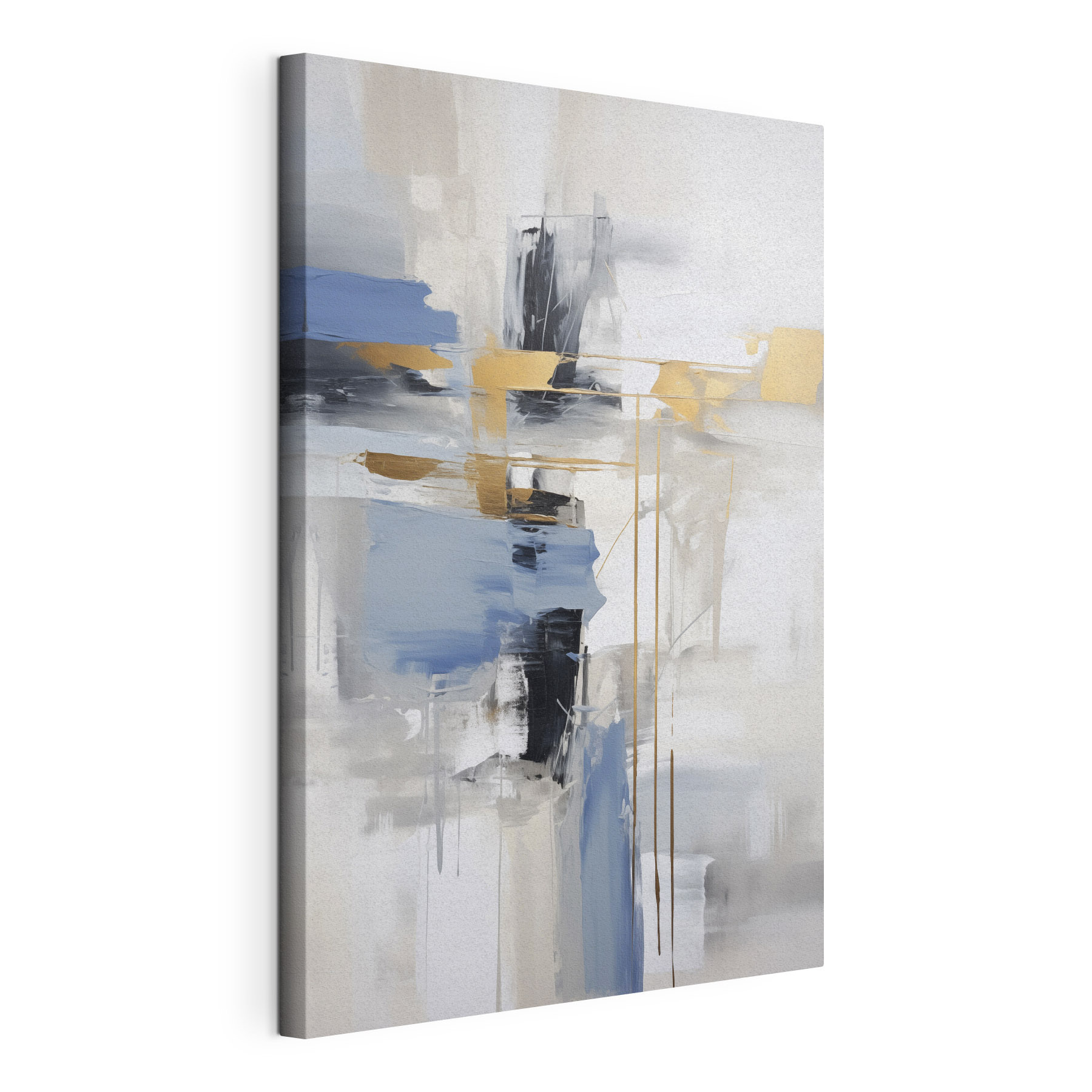 Painting of a white and blue abstract art Painting of a white and blue abstract art