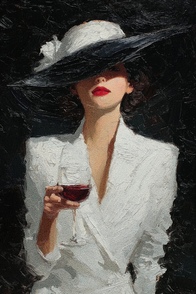 Woman wearing a hat and holding a glass of wine