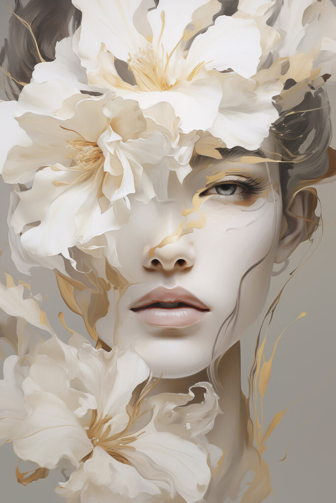 Woman with flowers on her face