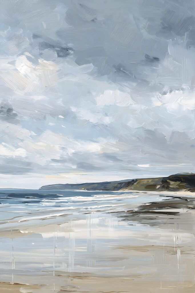 Beach with a body of water and hills