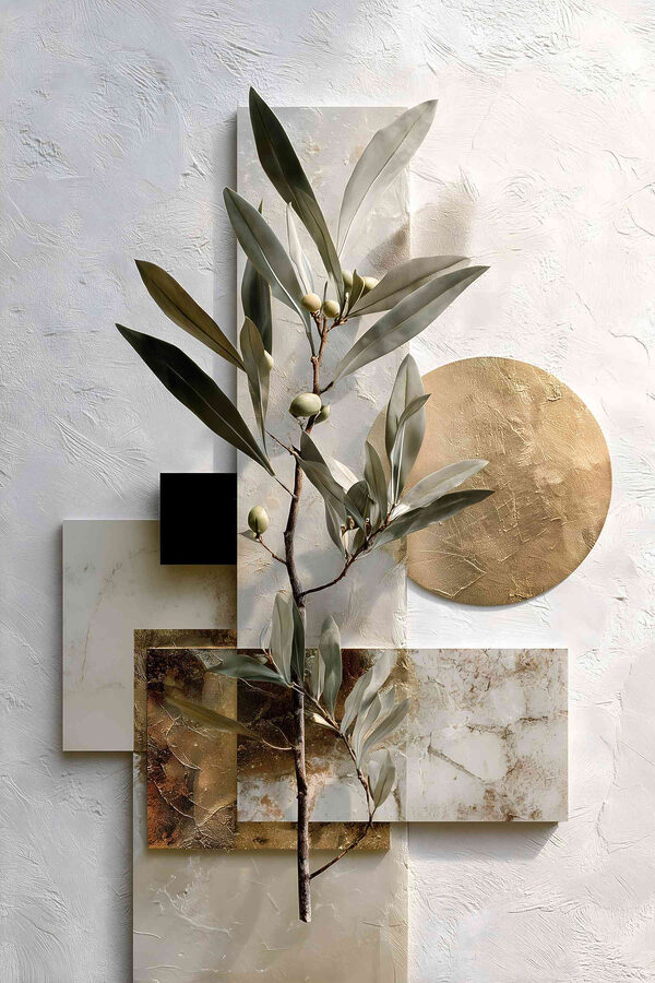 Plant with leaves and geometric shapes