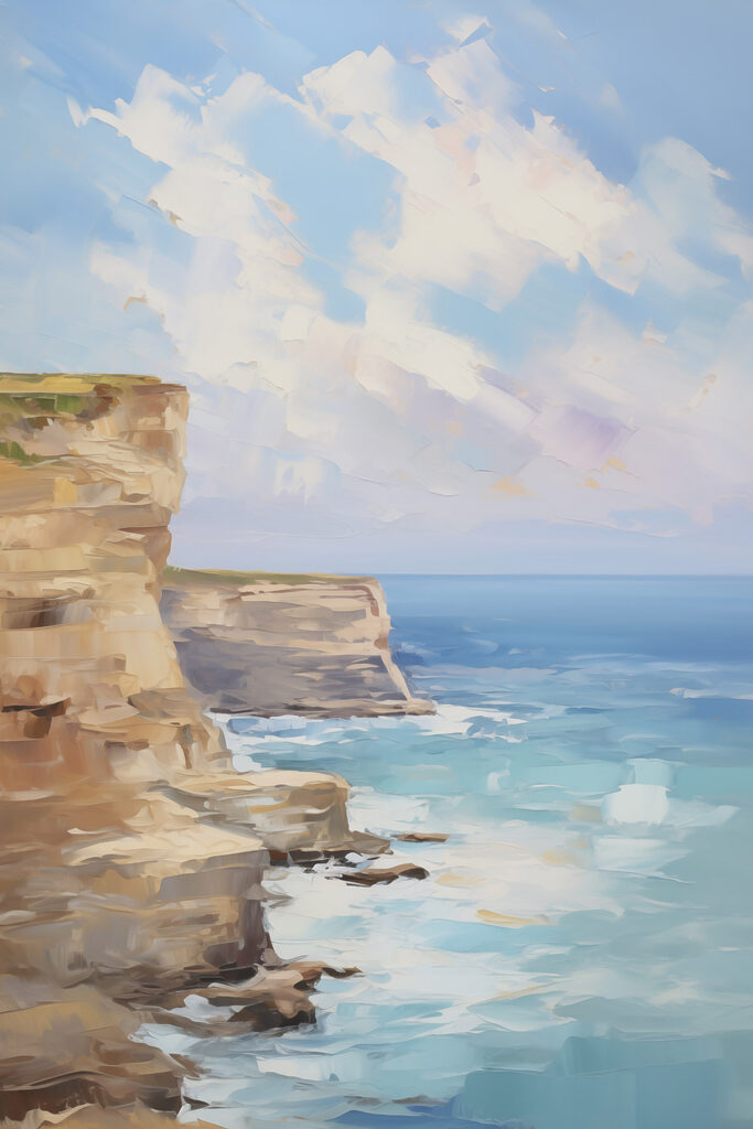 Painting of a cliff by the ocean Painting of a cliff by the ocean