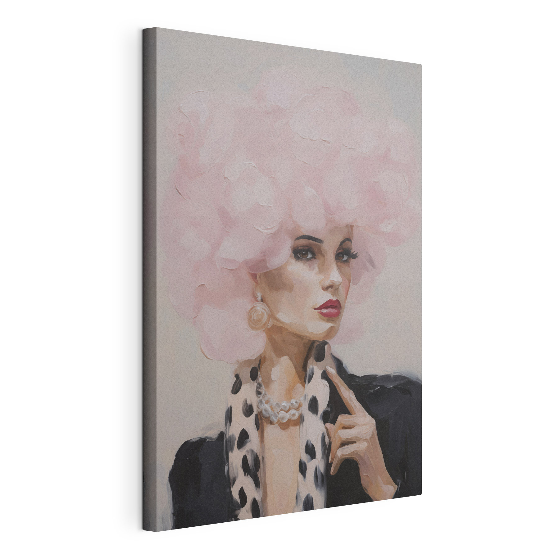 Painting of a woman with a pink fluffy hair Painting of a woman with a pink fluffy hair