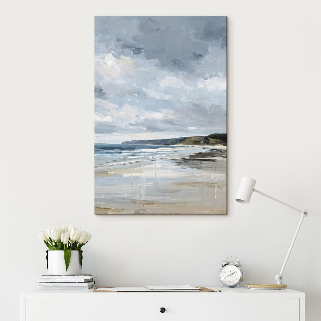 Beach with a body of water and hills