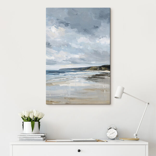 Beach with a body of water and hills