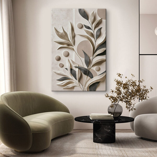 - Elegant leaves adorn neutral background