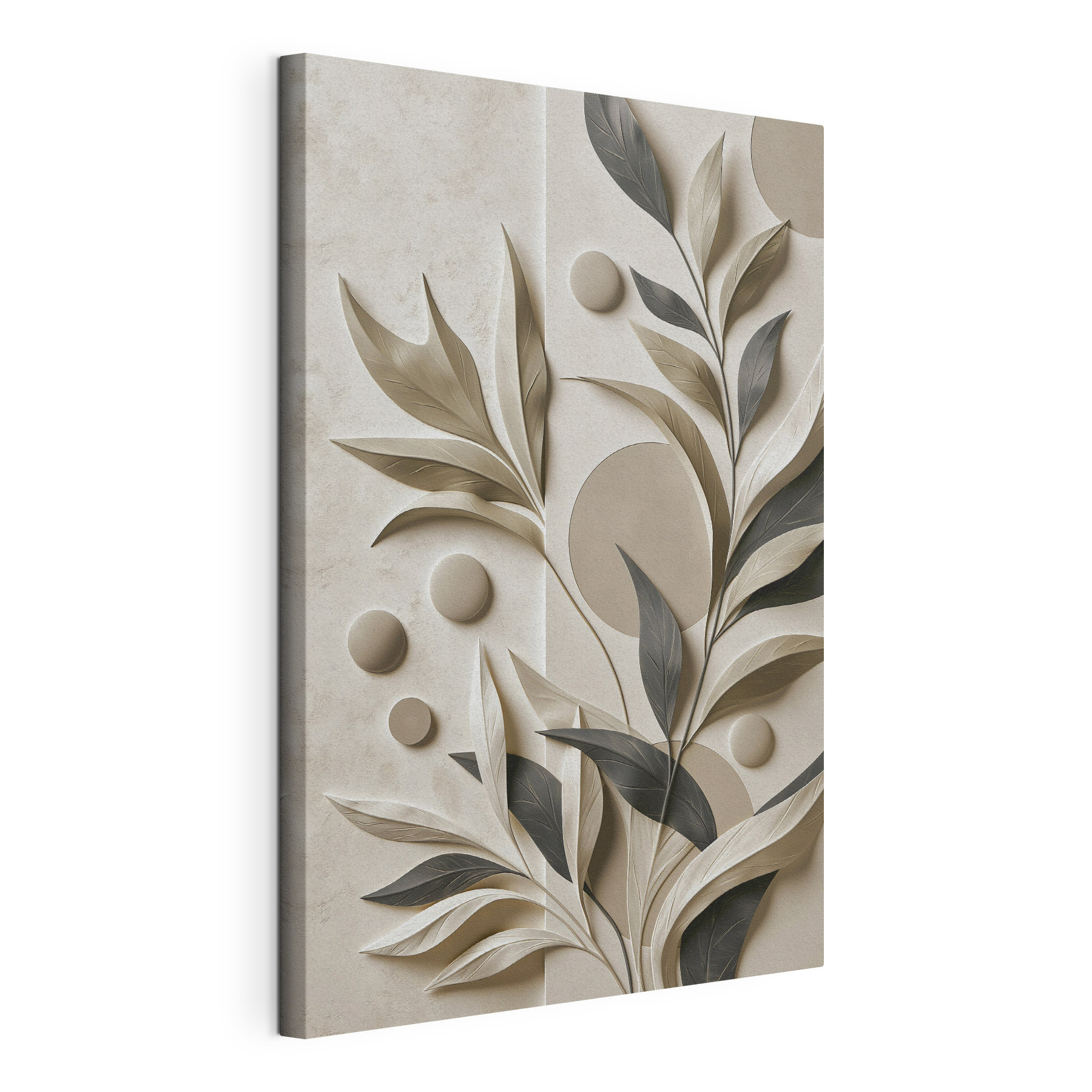- Elegant leaves adorn neutral background