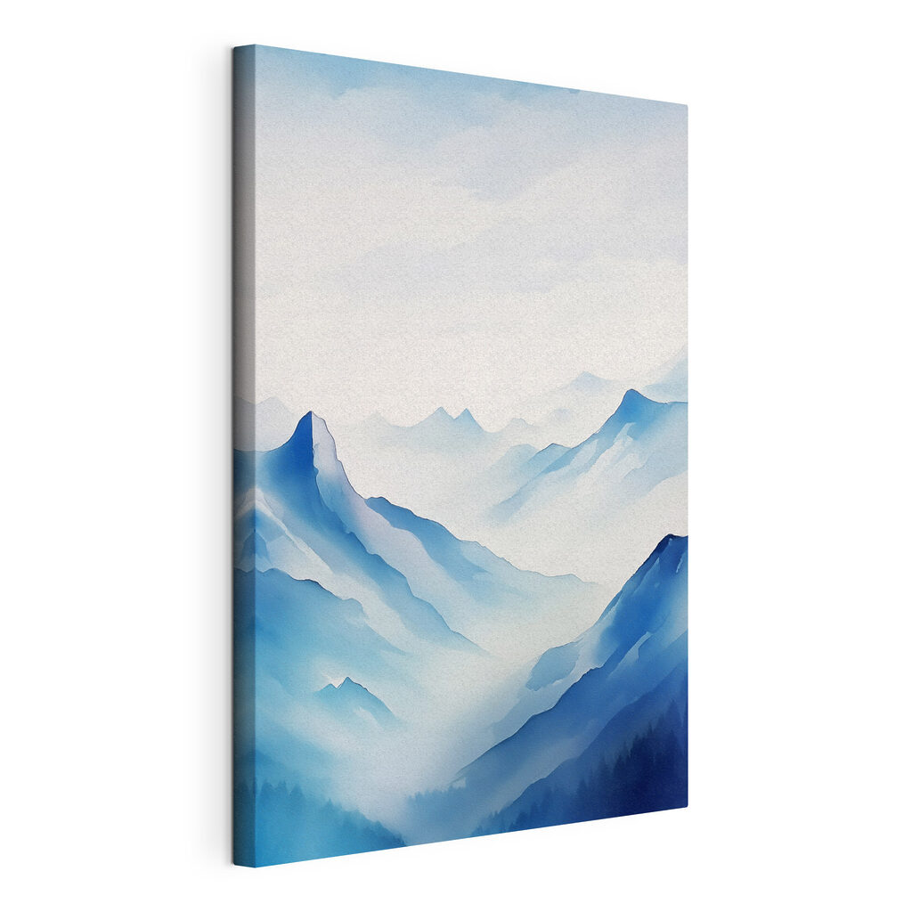 Painting of mountains and fog