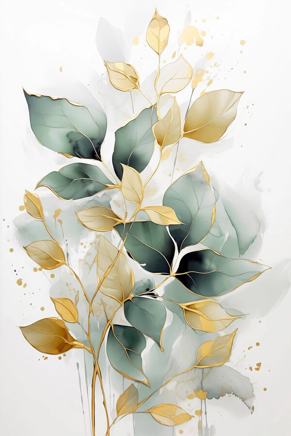 Painting of leaves on a white background