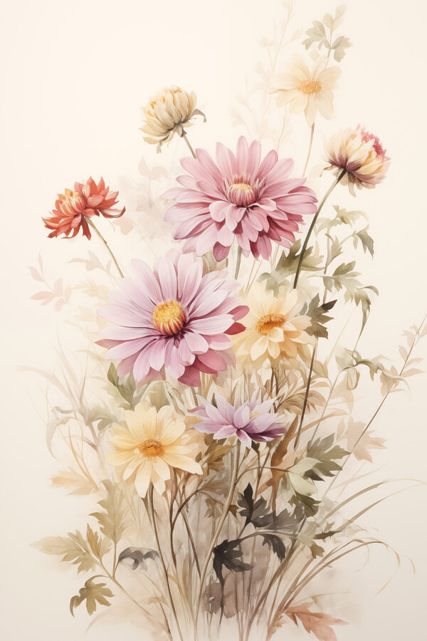 Painting of flowers on a white background Painting of flowers on a white background