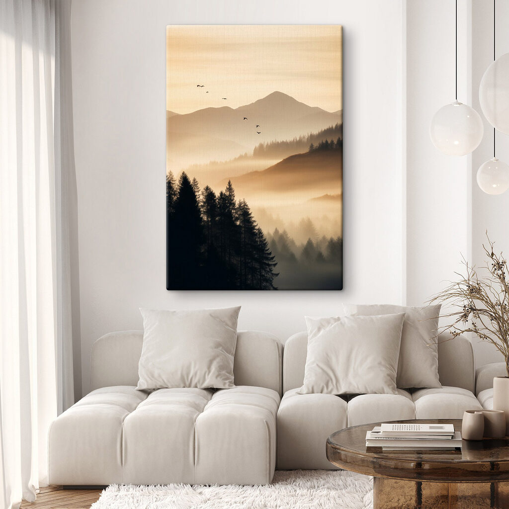 Birds flying over a valley with mountains and trees Birds flying over a valley with mountains and trees