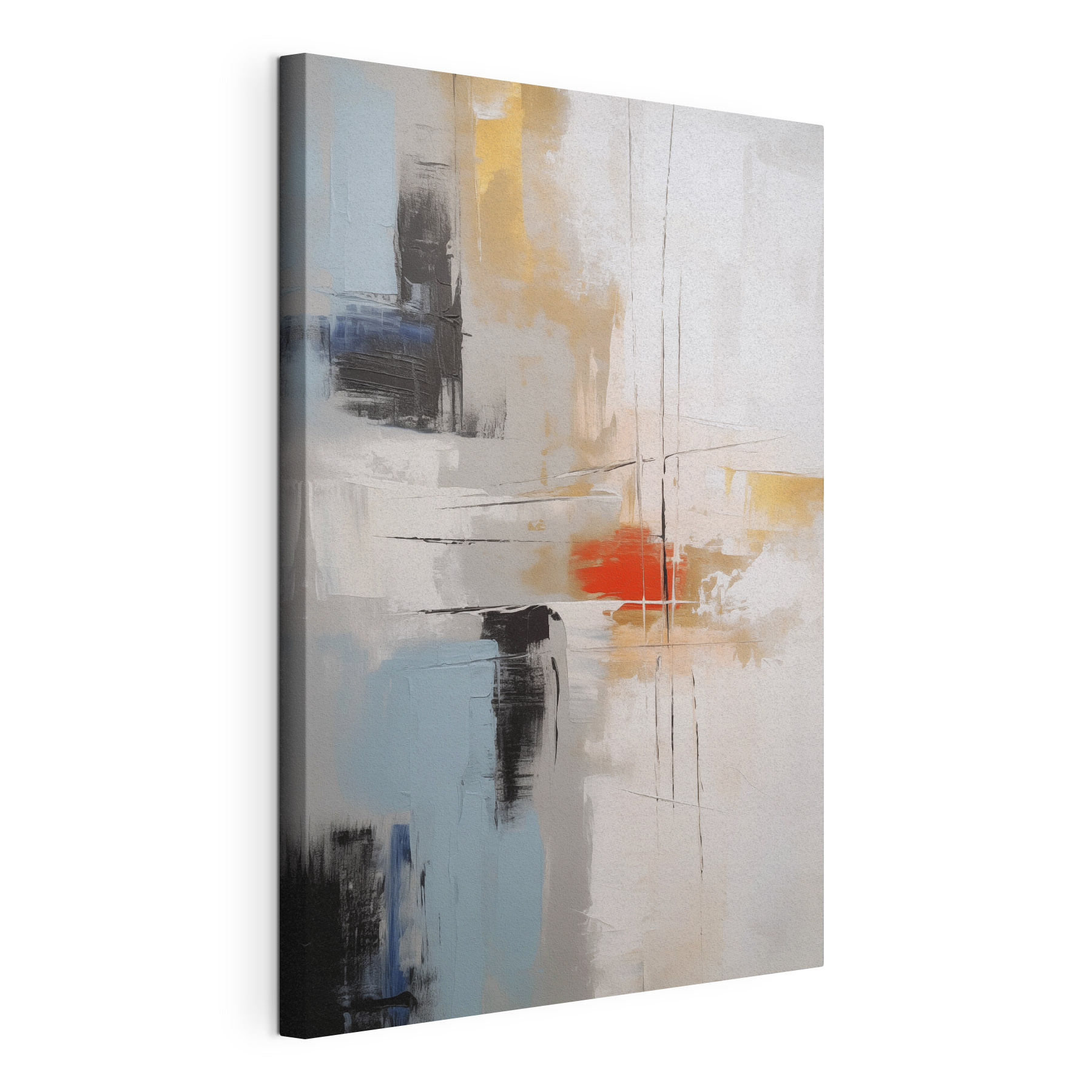 Painting of a white wall with black and red paint