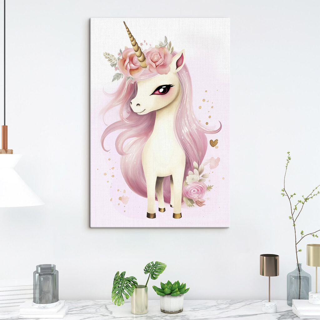 Unicorn with pink hair and flowers Unicorn with pink hair and flowers