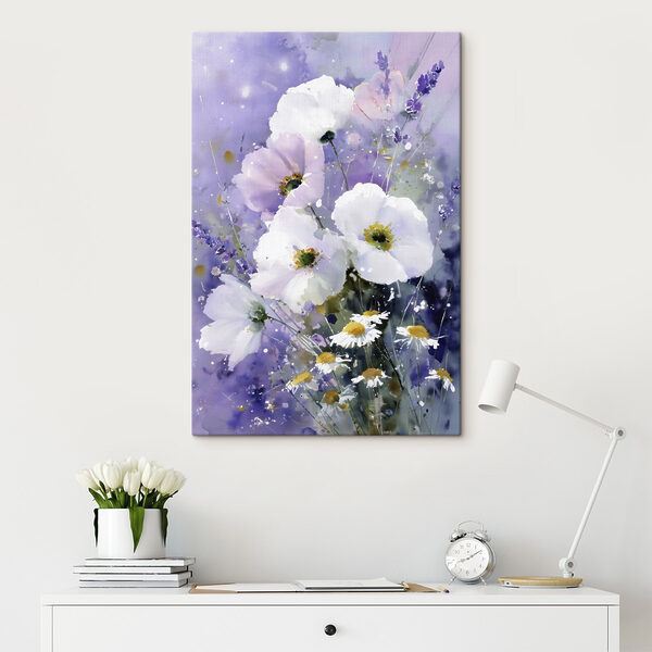 Painting of flowers in a purple background Painting of flowers in a purple background