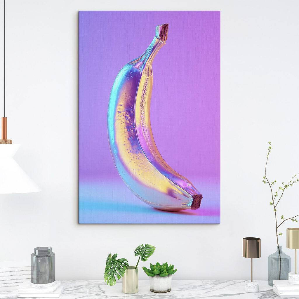 Colorful banana on a purple background Colorful banana on a purple background