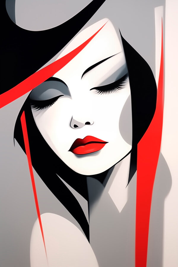 Woman with red lips and black hair