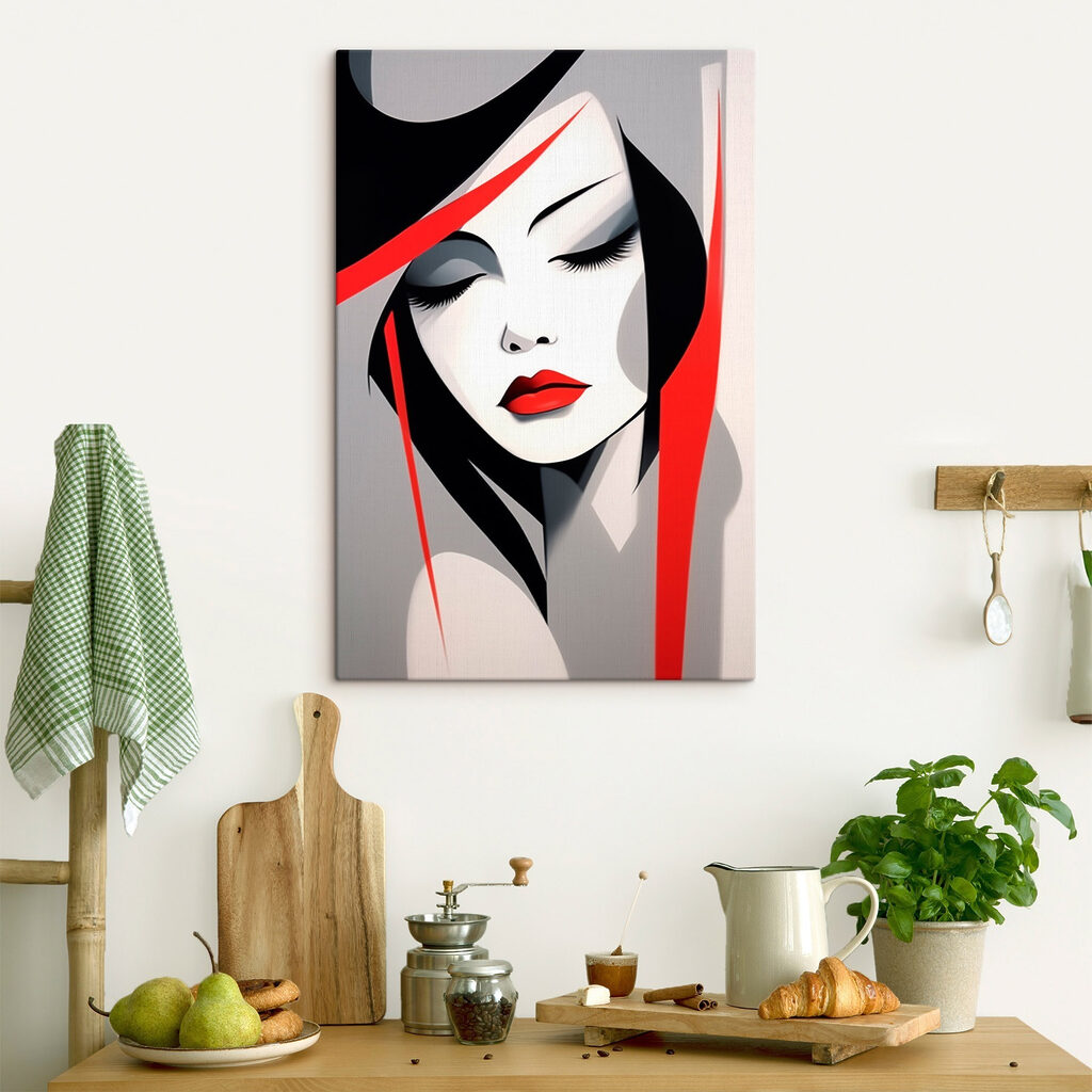 Woman with red lips and black hair