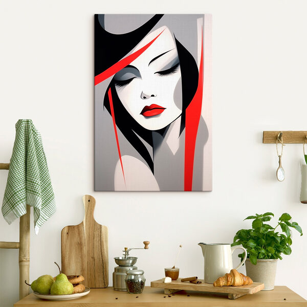 Woman with red lips and black hair