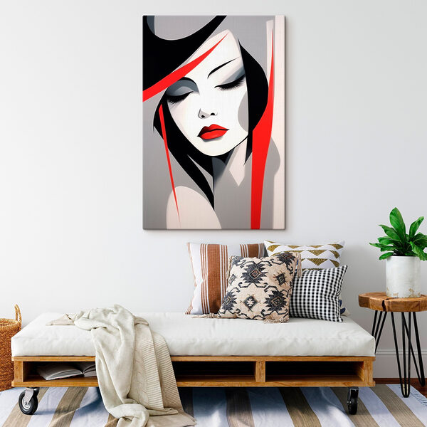 Woman with red lips and black hair