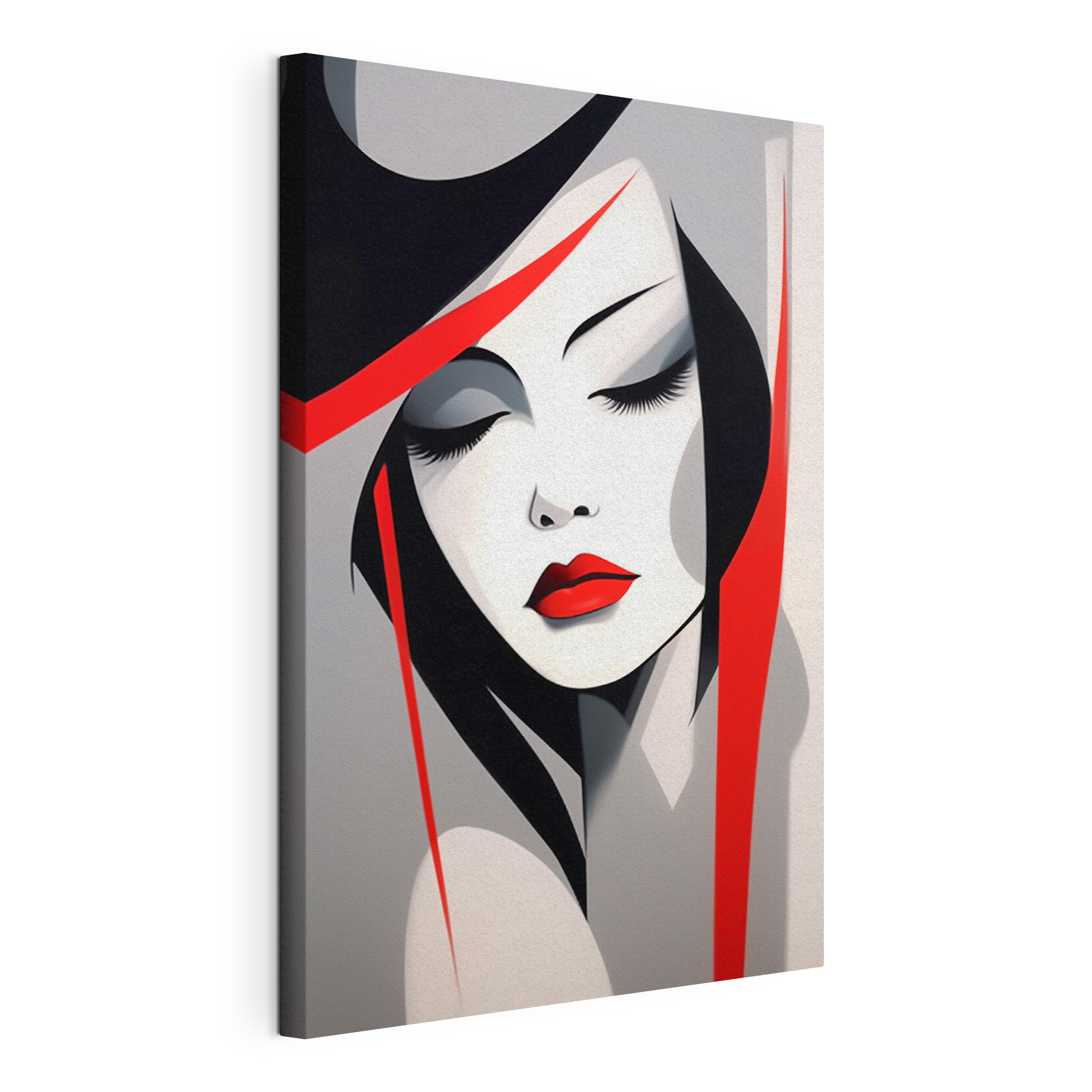Woman with red lips and black hair