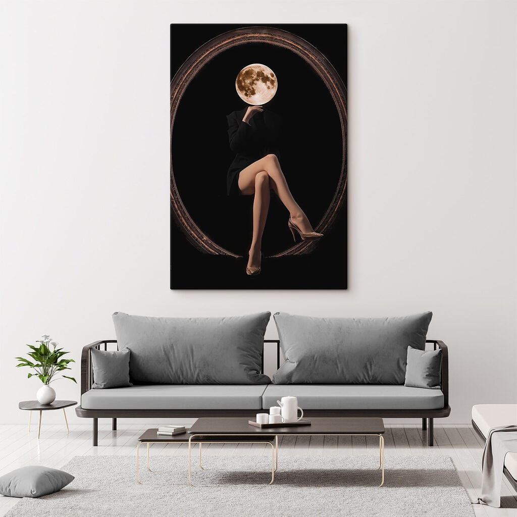 Woman sitting in a chair with a moon in her face