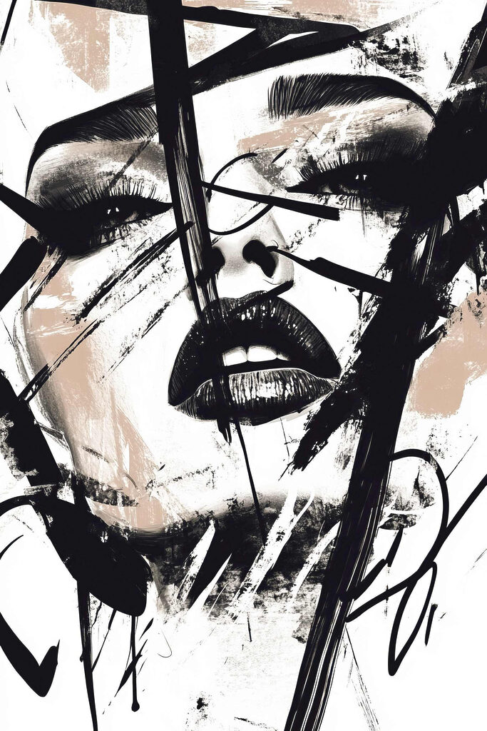 Woman's face with black paint