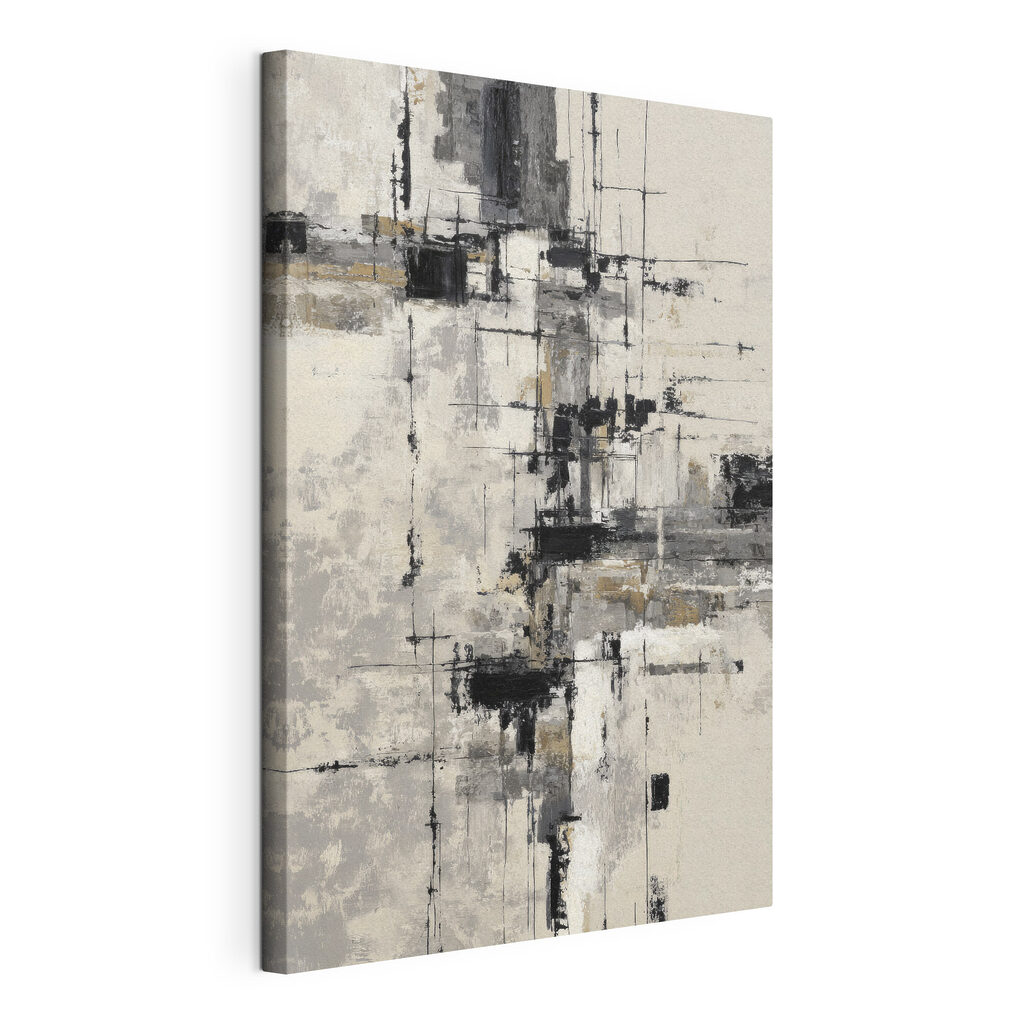 Painting of a white wall with black and white squares