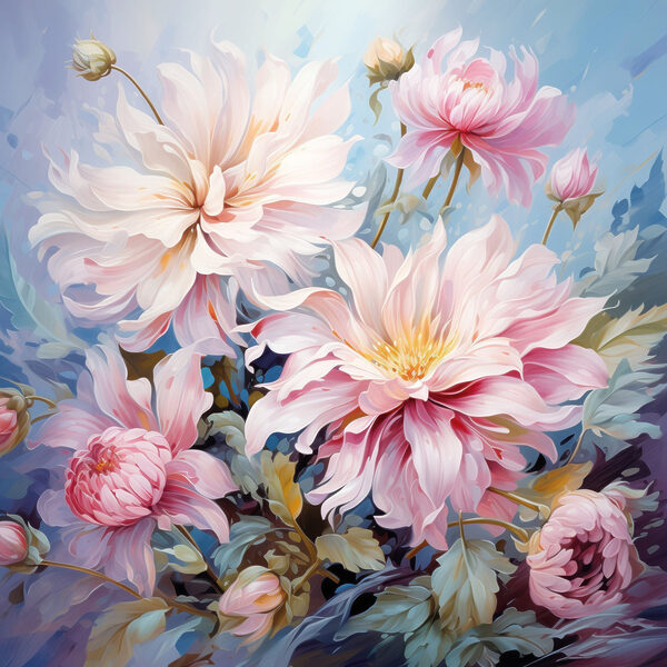 Painting of flowers on a blue background