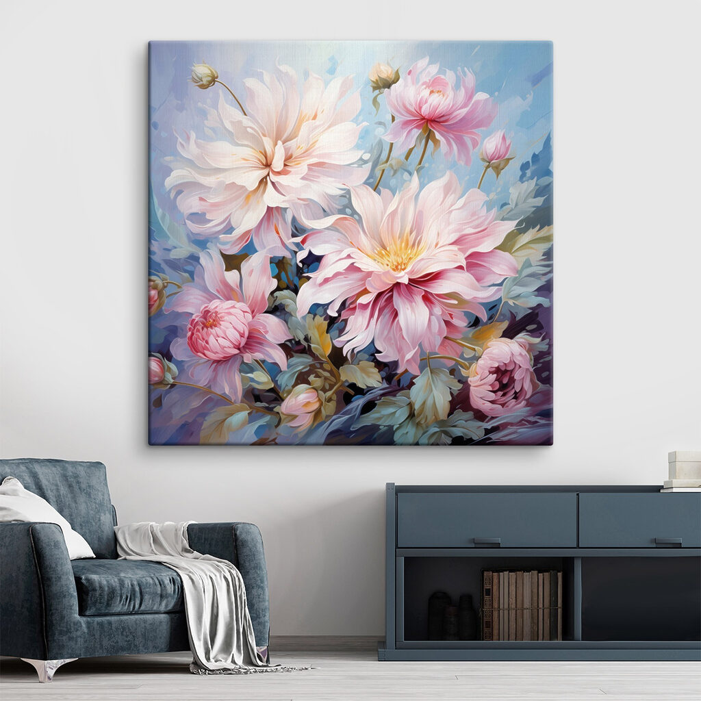 Painting of flowers on a blue background