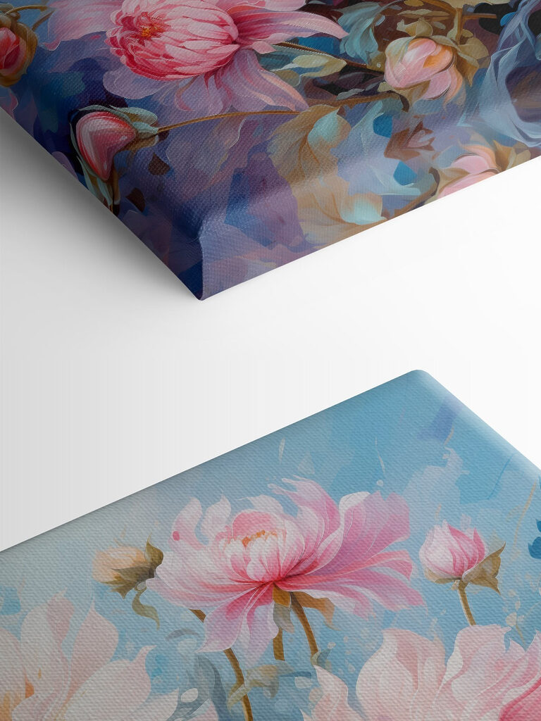 Painting of flowers on a blue background