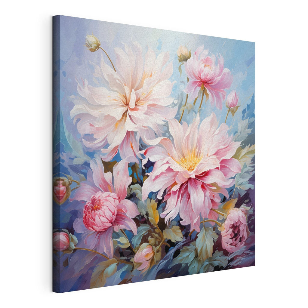 Painting of flowers on a blue background