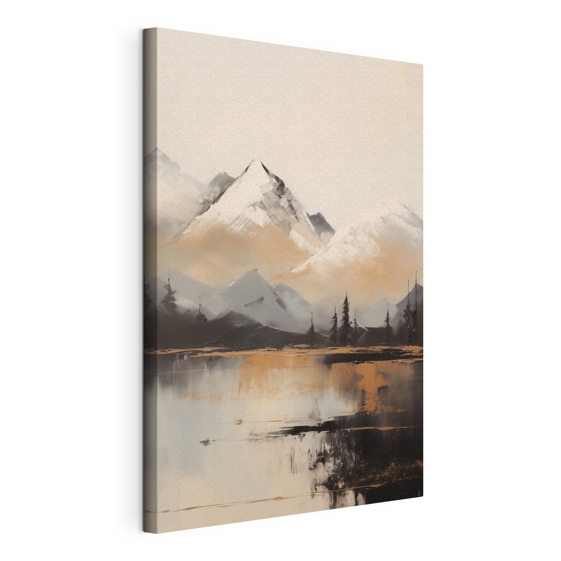 Painting of a mountain range and a lake Painting of a mountain range and a lake