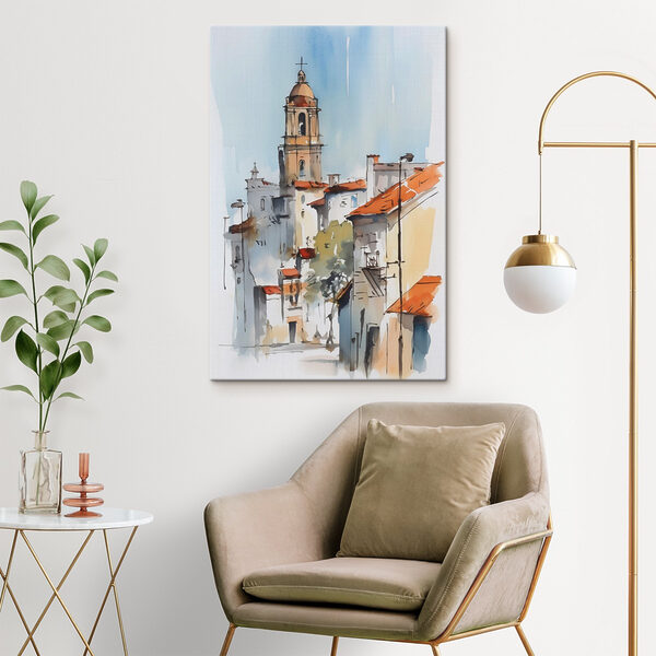 Watercolor painting of buildings