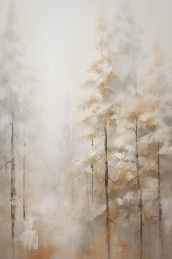 Painting of trees in fog Painting of trees in fog