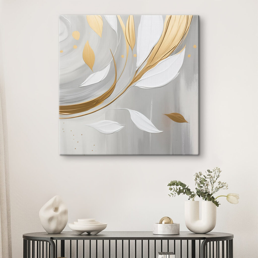 Painting of leaves and swirls